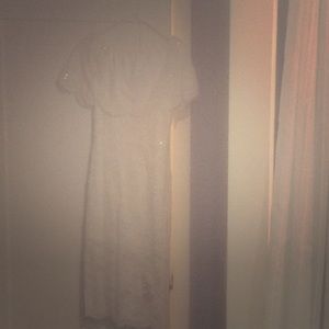 short sleeves layered lace white split dress